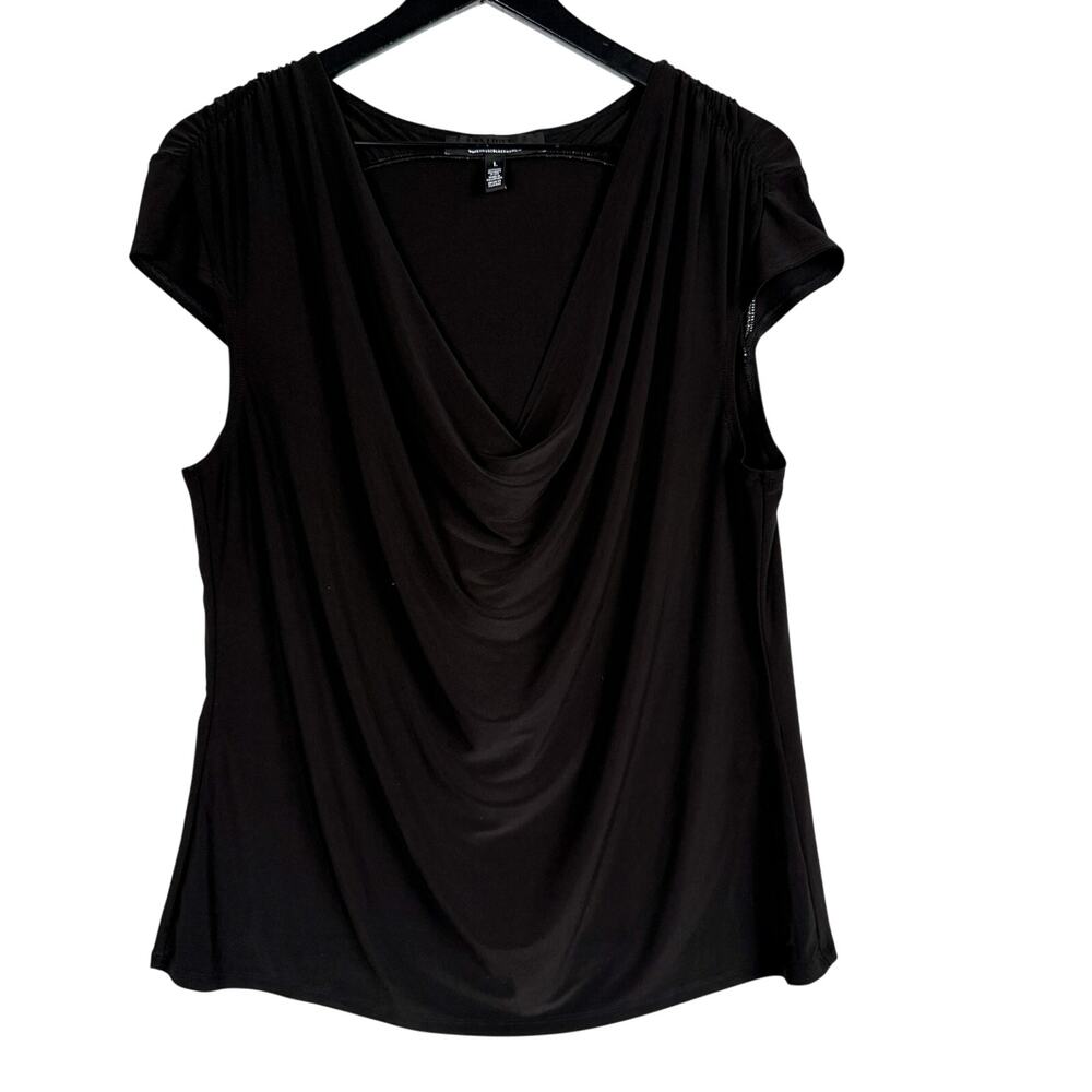 White House Black Market Cap Sleeve Draped Neckline Blouse Top - L